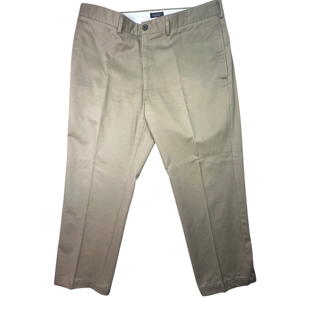 Lands' End Tailored Fit Khaki Chino Pants Mens 38 Tan Cotton Stain Resistant